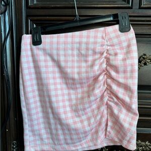 Altar'd State Pink and White Ruched Mini Skirt